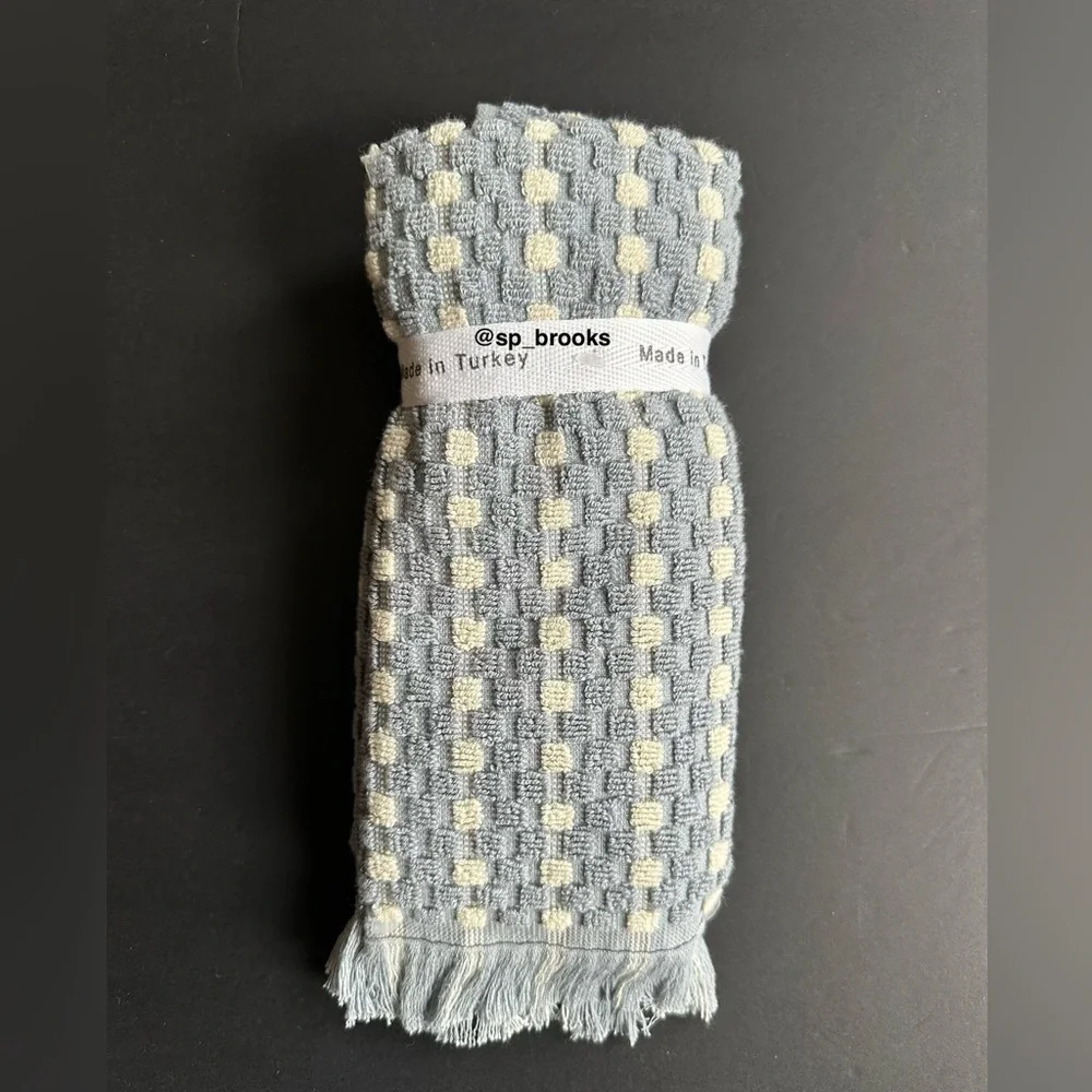 🎁2PC Brooks Brothers Premium Turkish Cotton Tip Towel Set -Waffle Blue & Ivory